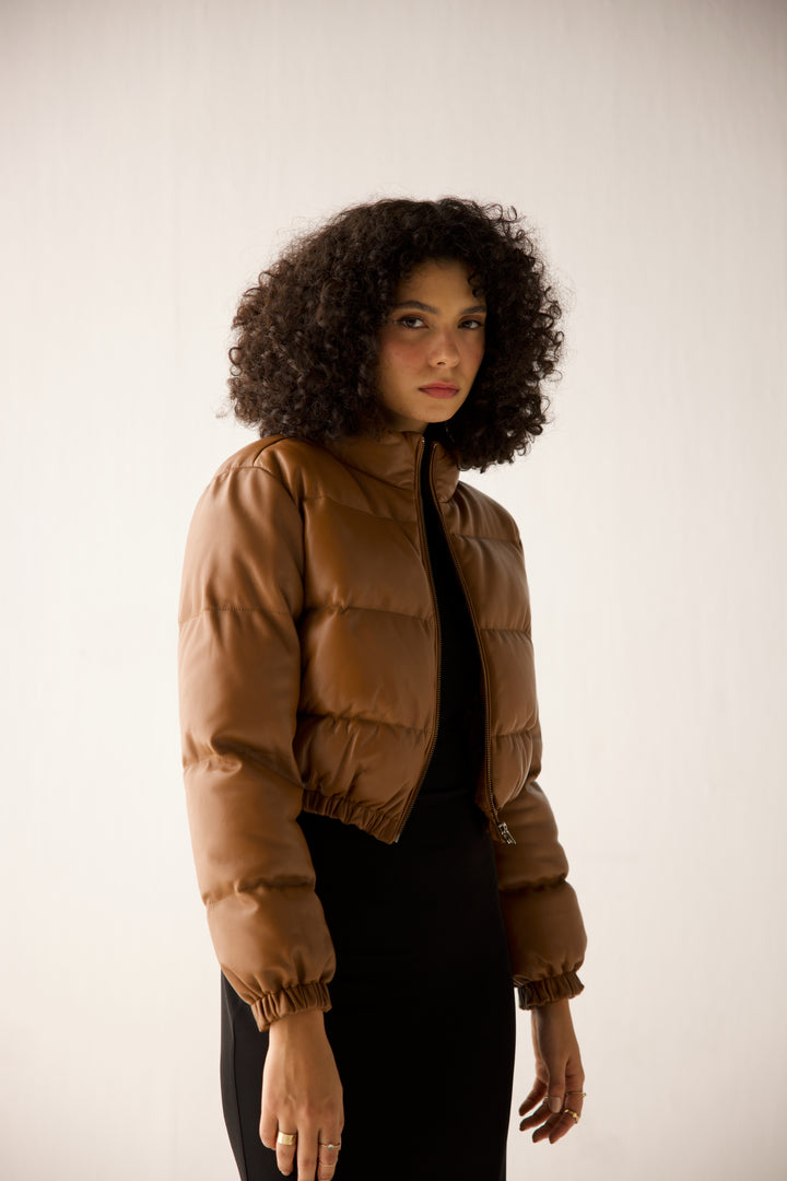 Cognac Cropped Puffer