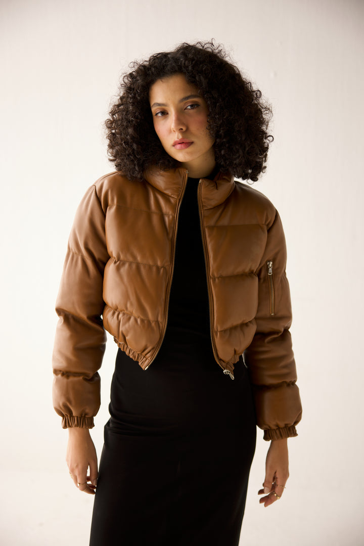 Cognac Cropped Puffer